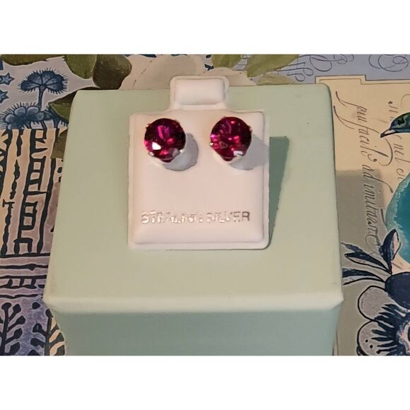 Sterling Jewelry - Stunning 2 Carat Genuine Lab Created Ruby Round Cut Stud Earrings~925SS